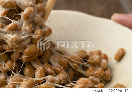 納豆　小鉢を持って納豆を混ぜる 120690119