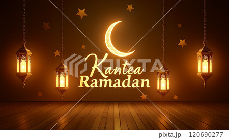 composite image of lanterns on wooden background 120690277