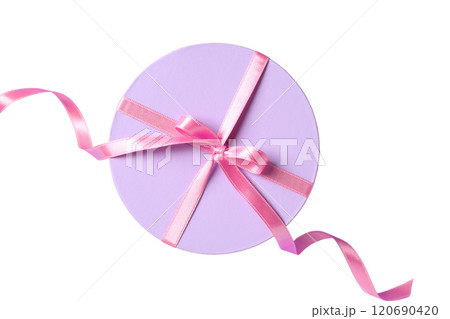 PNG, Gift box, purple round box isolated on white background. 120690420