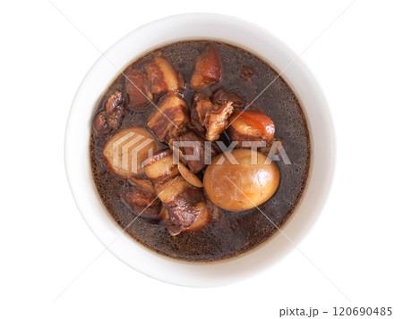 Thai Braised Pork Belly with Egg. Perfect for illustrating traditional Thai comfort food recipes Thai Braised Pork Belly with Egg. Perfect for illustrating traditional Thai comfort food recipes 120690485
