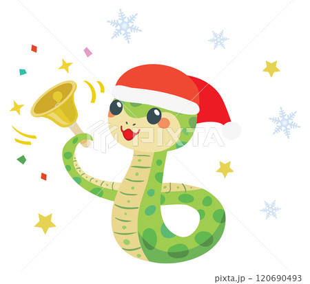 クリスマスセールでハンドベルを持つかわいい蛇のイラスト 120690493
