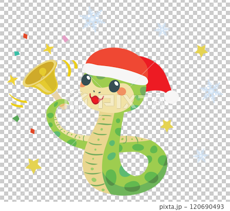 クリスマスセールでハンドベルを持つかわいい蛇のイラスト 120690493