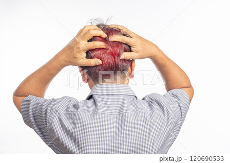 Senior man neck pain because of Cervical Spondylosis disease. 120690533