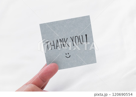Thank you note for business appreciation office space image of gratitude clean environment close-up view professional concept 120690554