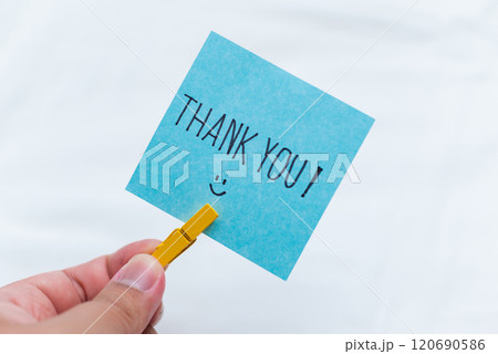 Business thank you note office desk gratitude message minimalist environment close-up view positive concept 120690586