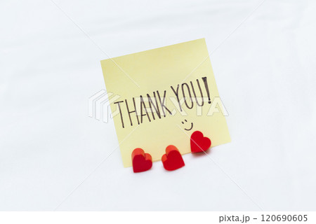 Business appreciation event thank you note office desk digital content minimalist environment close-up view gratitude concept 120690605