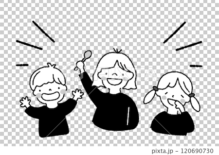 對食物感到滿意的孩子們的插圖集 對食物感到滿意的孩子們的插圖集 120690730