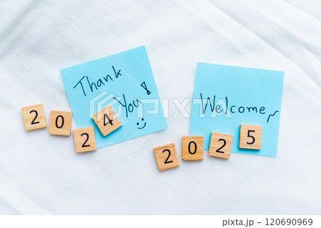 New year greetings and business resolutions for 2024 and 2025 home office setting visual communication inspirational mood New year greetings and business resolutions for 2024 and 2025 home office setting visual communication inspirational mood 120690969