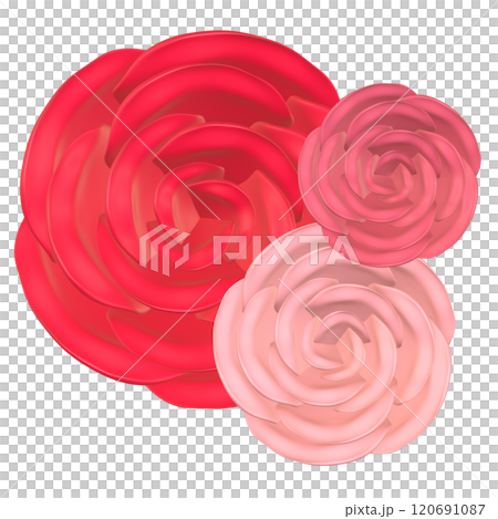 三朵玫瑰胸花的 3D 插圖 120691087