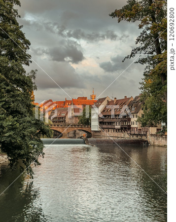 General view of the Maxbrucke in old town of Nuremberg at sunset. General view of the Maxbrucke in old town of Nuremberg at sunset. 120692800