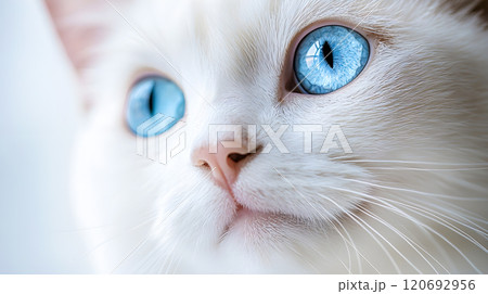 美しい青い目をした白猫の顔のクローズアップ 120692956