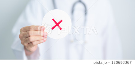 Doctor show Wrong symbol paper. True and false, accept and rejected, evaluation, Diagnosis, Vote, Poll, Yes or No, Health, Medical and Survey concepts Doctor show Wrong symbol paper. True and false, accept and rejected, evaluation, Diagnosis, Vote, Poll, Yes or No, Health, Medical and Survey concepts 120693367