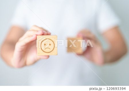 Woman show Unhappy Sad face block, Mental health Assessment, Psychology, Health Wellness, Feedback, Customer Review, Experience, Satisfaction Survey, Negative Thinking and World Mental Health day Woman show Unhappy Sad face block, Mental health Assessment, Psychology, Health Wellness, Feedback, Customer Review, Experience, Satisfaction Survey, Negative Thinking and World Mental Health day 120693394