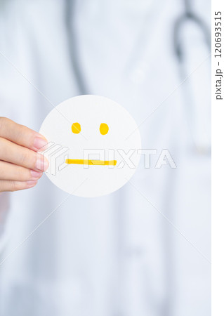 Doctor show Emotion face paper, Mental health Assessment, Psychology, Health Wellness, Feedback, Customer Review, Experience, Satisfaction Survey, World Mental Health day concept 120693515