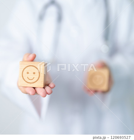 Doctor show Happy smile face block, Mental health Assessment, Psychology, Health Wellness, Positive Feedback, Customer Review, Good Experience, Satisfaction Survey, World Mental Health day concept Doctor show Happy smile face block, Mental health Assessment, Psychology, Health Wellness, Positive Feedback, Customer Review, Good Experience, Satisfaction Survey, World Mental Health day concept 120693527