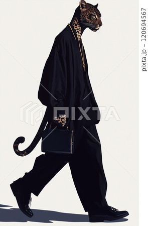 黒い服を着てハンドバッグを持つヒョウ 黒い服を着てハンドバッグを持つヒョウ 120694567