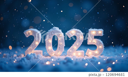 happy new year new year on snow background 120694681