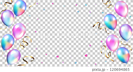 帶有全息氣球和五彩紙屑的向量設計背景 120694865