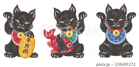 開運の招き猫　笑顔の黒猫　イラストセット 120695272
