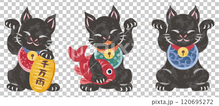 開運の招き猫　笑顔の黒猫　イラストセット 120695272