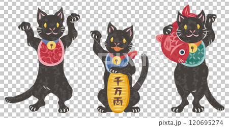 開運の招き猫　黒猫　イラストセット 120695274