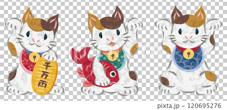 開運の招き猫 三毛猫 イラストセット 開運の招き猫 三毛猫 イラストセット 120695276