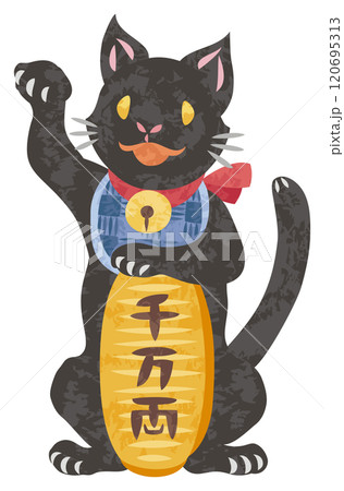 小判を持って右手をあげた招き猫のイラスト 120695313