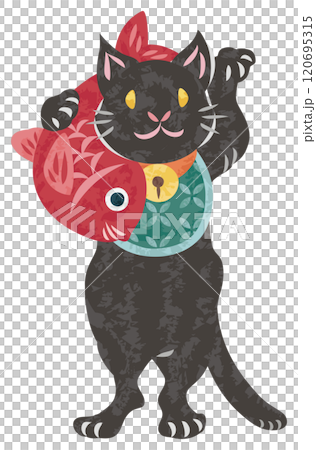 鯛を抱えて左手をあげた招き猫のイラスト 120695315