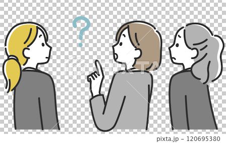 背後三名西裝女性應對麻煩的商業場景插畫素材 120695380