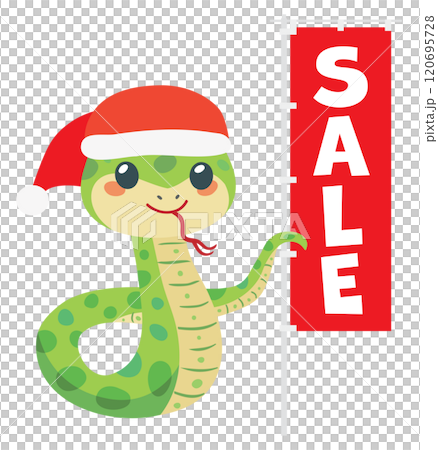 聖誕節銷售時一條可愛的蛇舉著橫幅的插圖 120695728
