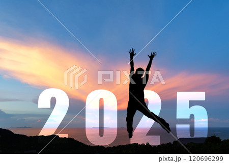 Silhouette happy people jumping congratulation and celebrate in Happy New year 2025 for change Silhouette happy people jumping congratulation and celebrate in Happy New year 2025 for change 120696299