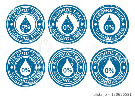 Alcohol free grunge stamp label icon symbol set. No alcohol icon logo sign. Non alcohol stamp. Vector illustration image. Isolated on white background. Alcohol free grunge stamp label icon symbol set. No alcohol icon logo sign. Non alcohol stamp. Vector illustration image. Isolated on white background. 120696581