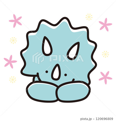 ご機嫌なうつ伏せのトリケラトプスのイラスト 120696809