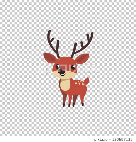 Cute Cartoon Reindeer with Brown Antlers_3_Transparent 120697139