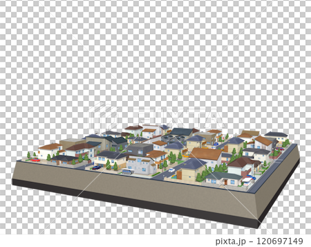 House, residential, town, CG, diorama, BG, streetscape, diagonal, background 120697149