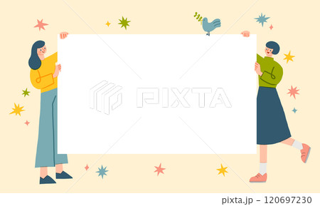 大きなボードを持つ2人の女性 イラストフレーム 120697230