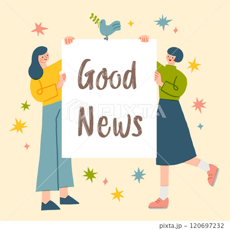 告知をする女性のイラスト GOOD NEWS 120697232