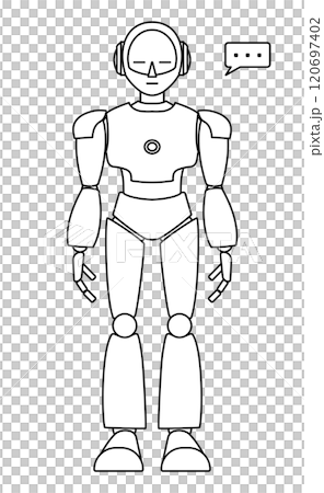 シンプルなアンドロイド型ロボットの全身イラスト（モノクロ） 120697402