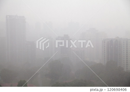 Aerial view of the condominiums in Singapore during heavy rain Aerial view of the condominiums in Singapore during heavy rain 120698406