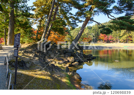 特別名勝毛越寺の秋　築山と大泉が池　岩手県 120698839