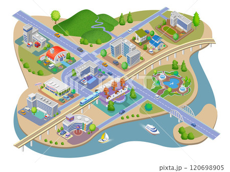 生活に根差したスマートシティの町並みイラスト   バリエーションあり 120698905