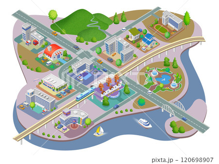 生活に根差したスマートシティの町並みイラスト バリエーションあり 生活に根差したスマートシティの町並みイラスト バリエーションあり 120698907