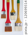 Set of Paint Brushes with Red, Yellow, and Green Handles on White 120699314