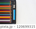 Colorful Pencils Set in Black Pencil Case Top View 120699315