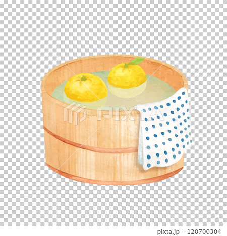 水彩手書きの柚子湯のイメージのベクターイラスト 120700304