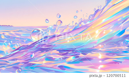 虹色にきらめく波しぶきのイラスト背景 120700511