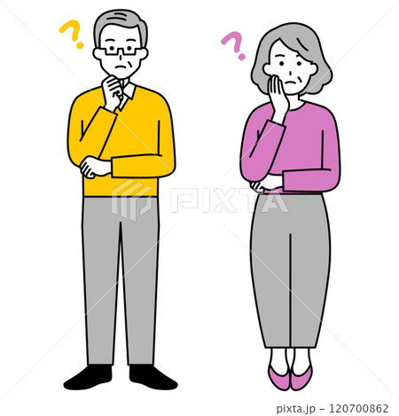アイデアを考える年配の男女 セット(全身) アイデアを考える年配の男女 セット(全身) 120700862