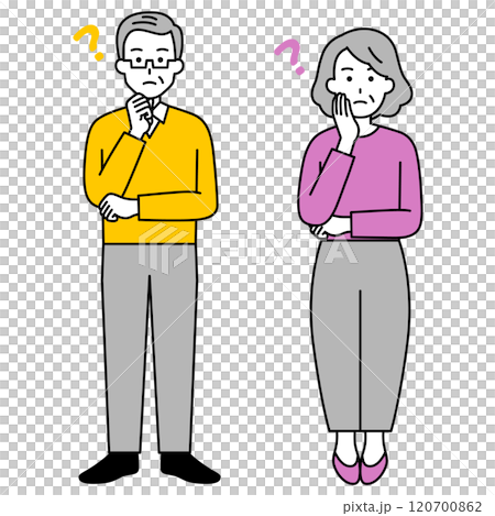 アイデアを考える年配の男女 セット(全身) アイデアを考える年配の男女 セット(全身) 120700862