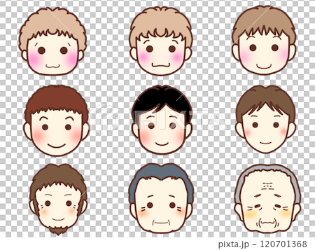Male face icons from babies to grandfathers 120701368