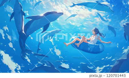 イルカと泳ぐのイラスト素材 [120701443] - PIXTA